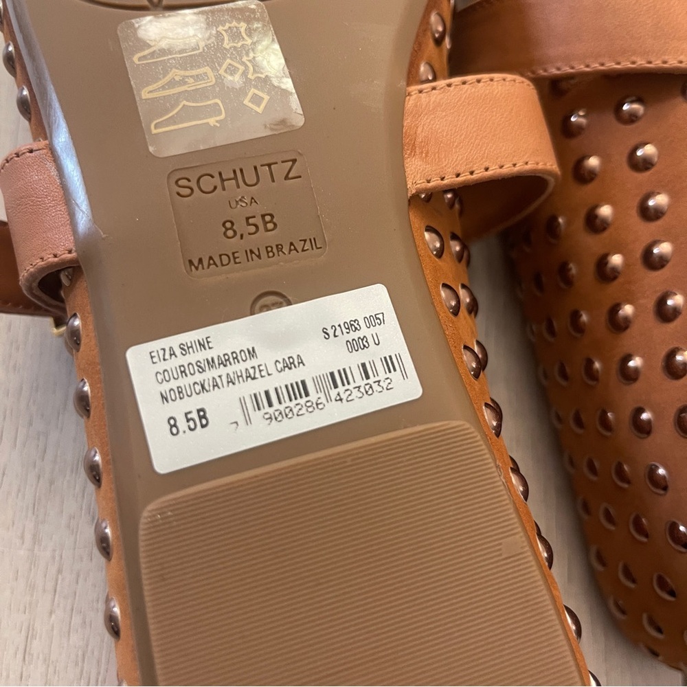 NWOT: SCHUTZ Eizas Brown Studded Flats with Bronze studs and buckle closure - Picture 5 of 5